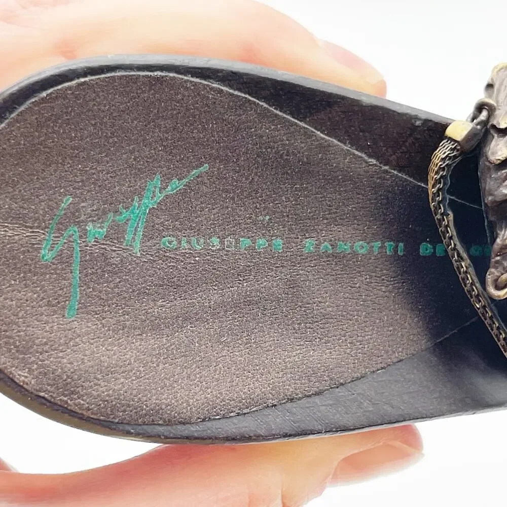 Giuseppe Zanotti Vicini Vintage Dragon Embellished Leather Heeled Sandals IT 36